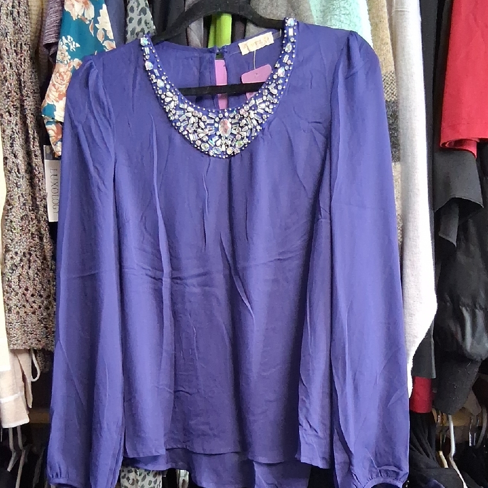 Pastels Clothing Sapphire Blue Embellished Blouse